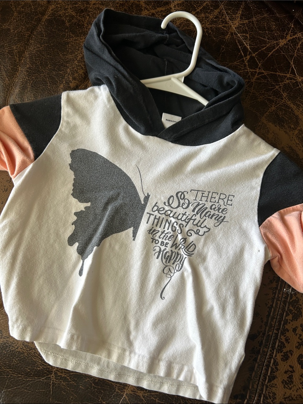 PatPat Black, White & Pink Butterfly Hooded Sweatshirt